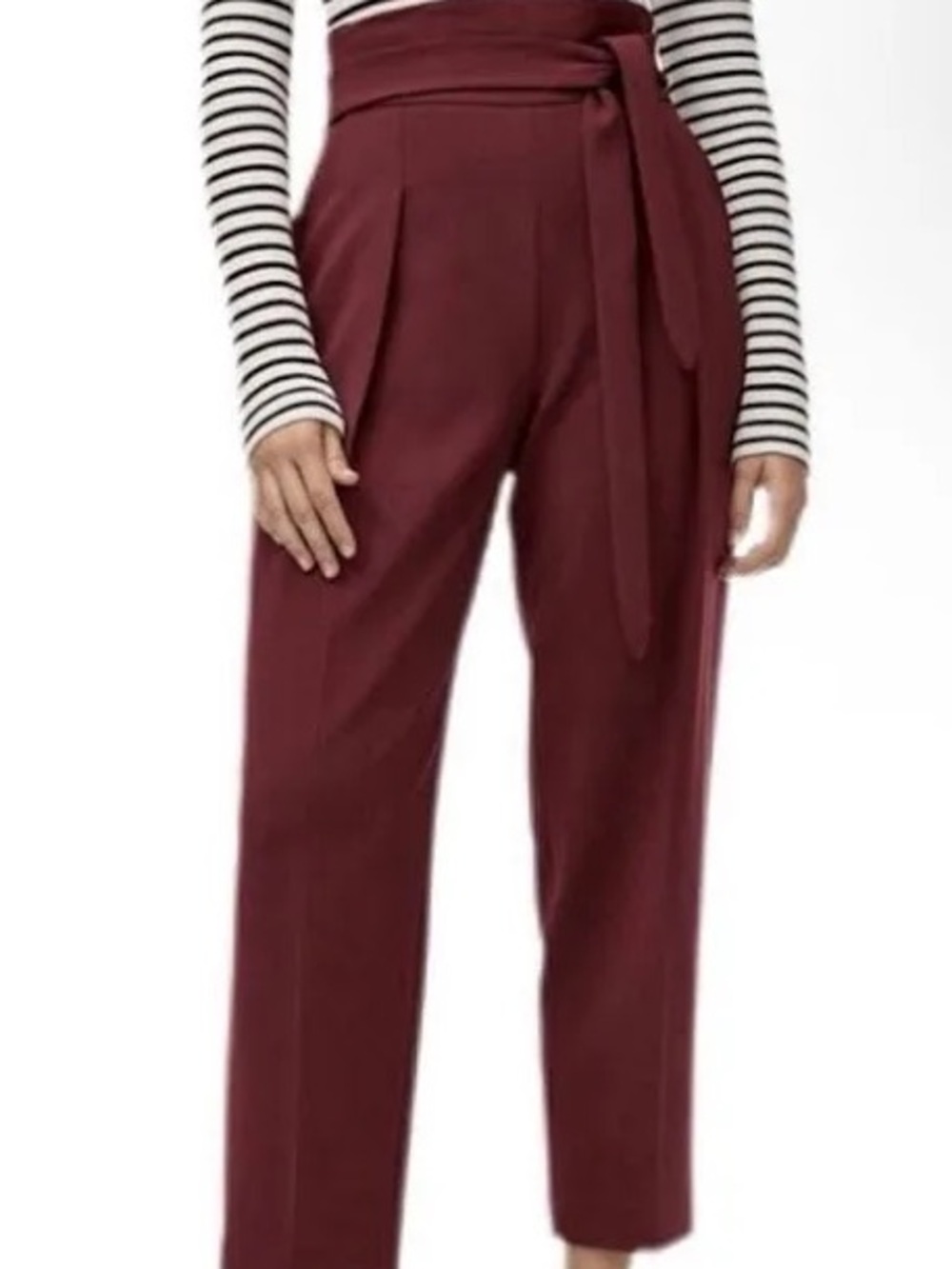 Aritzia High-Waist Tie-Belt Wide-Leg Pants in Wine